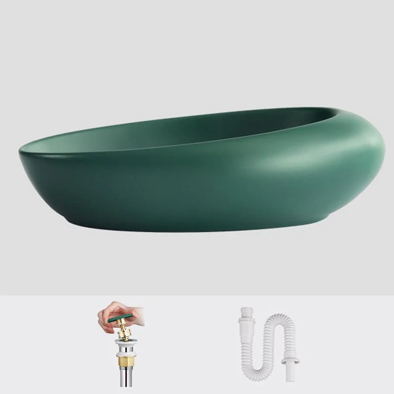 Modern Vessel Bathroom Sink Porcelain Oval Shut-Off Valve Included Vessel -Bathlova