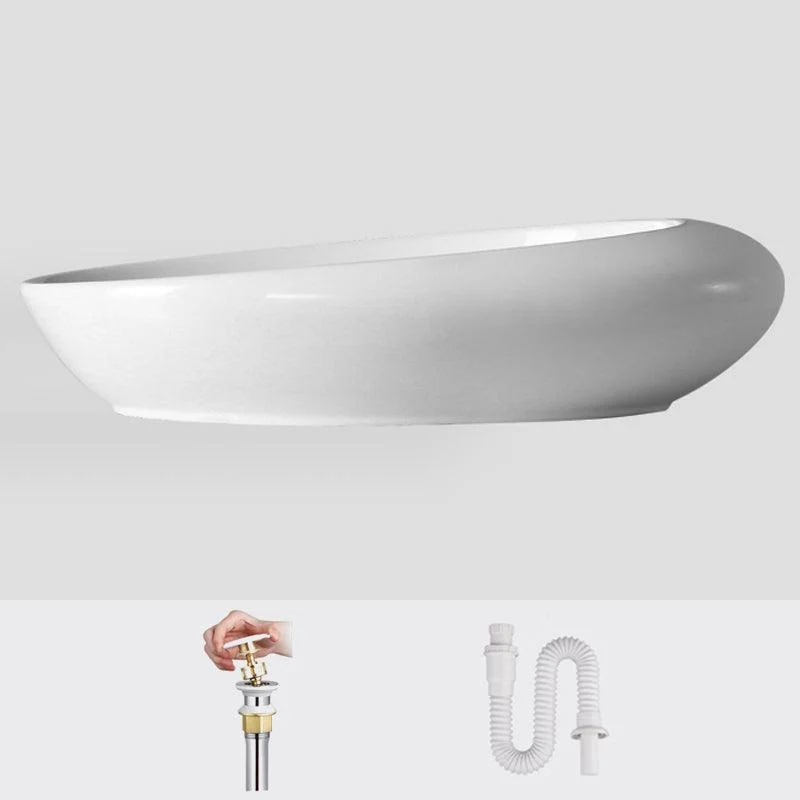 Modern Vessel Bathroom Sink Porcelain Oval Shut-Off Valve Included Vessel -Bathlova