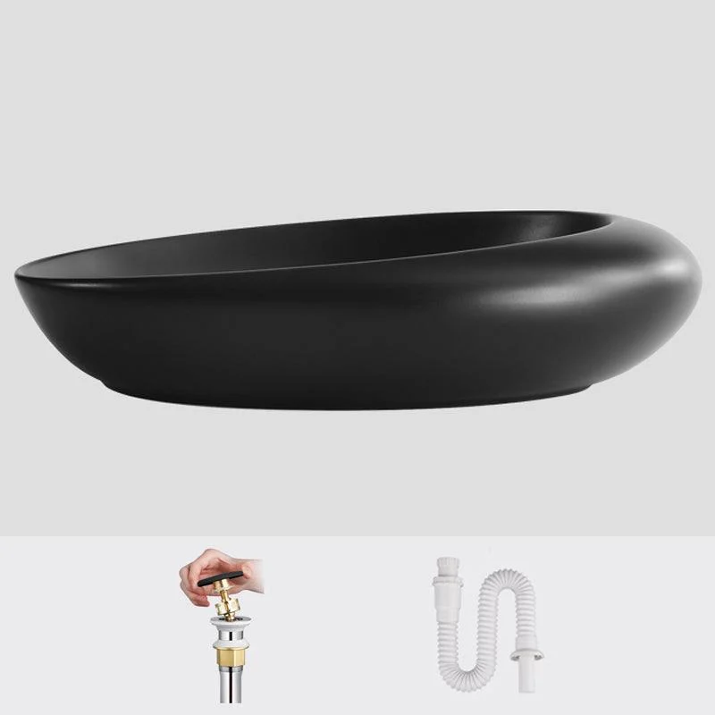 Modern Vessel Bathroom Sink Porcelain Oval Shut-Off Valve Included Vessel -Bathlova