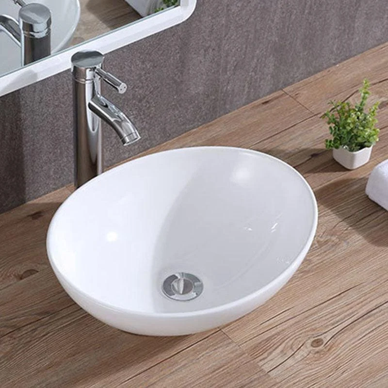 Modern Vessel Bathroom Sink Porcelain Oval Vessel Lavatory Sink(Not Included Tap) -Bathlova