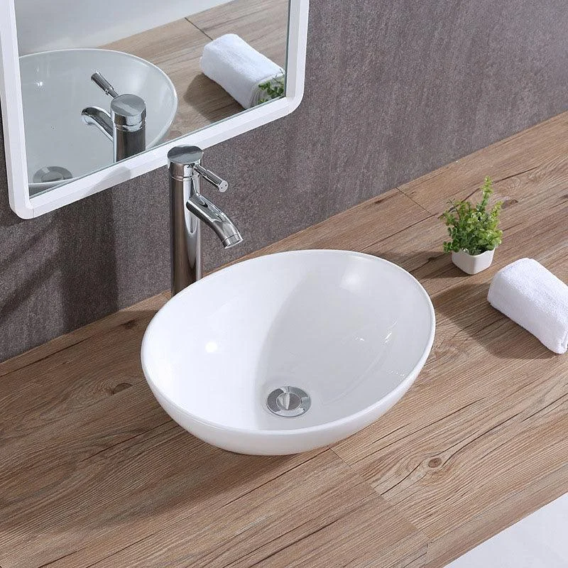 Modern Vessel Bathroom Sink Porcelain Oval Vessel Lavatory Sink(Not Included Tap) -Bathlova