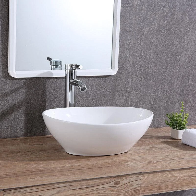 Modern Vessel Bathroom Sink Porcelain Oval Vessel Lavatory Sink(Not Included Tap) -Bathlova