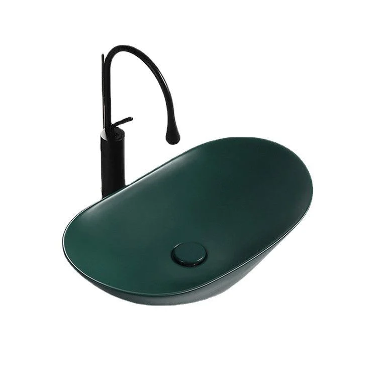 Modern Vessel Bathroom Sink Porcelain Oval with Pop-Up Drain and Tap Vessel Sink -Bathlova