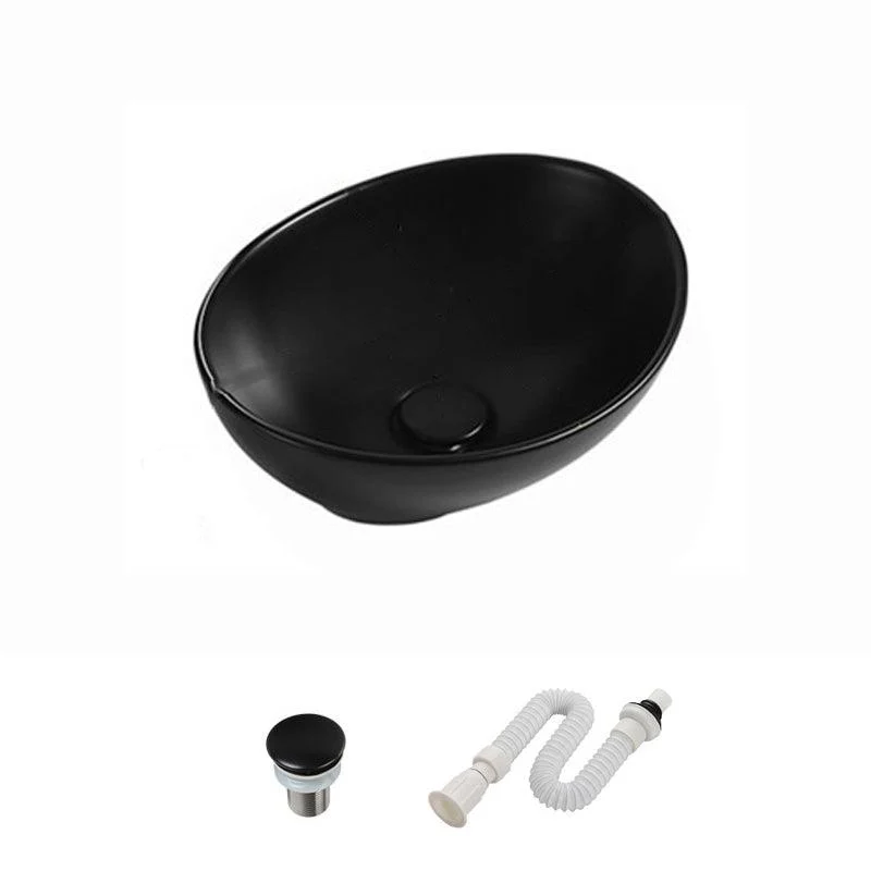 Modern Vessel Bathroom Sink Porcelain Oval with Pop-Up Drain and Tap Vessel Sink -Bathlova