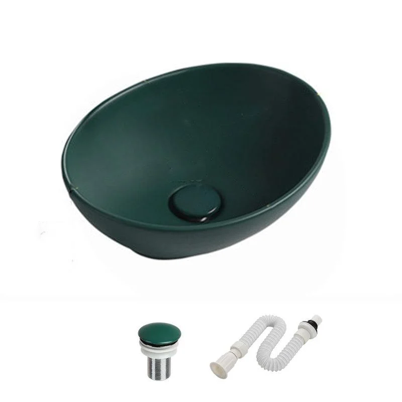 Modern Vessel Bathroom Sink Porcelain Oval with Pop-Up Drain and Tap Vessel Sink -Bathlova