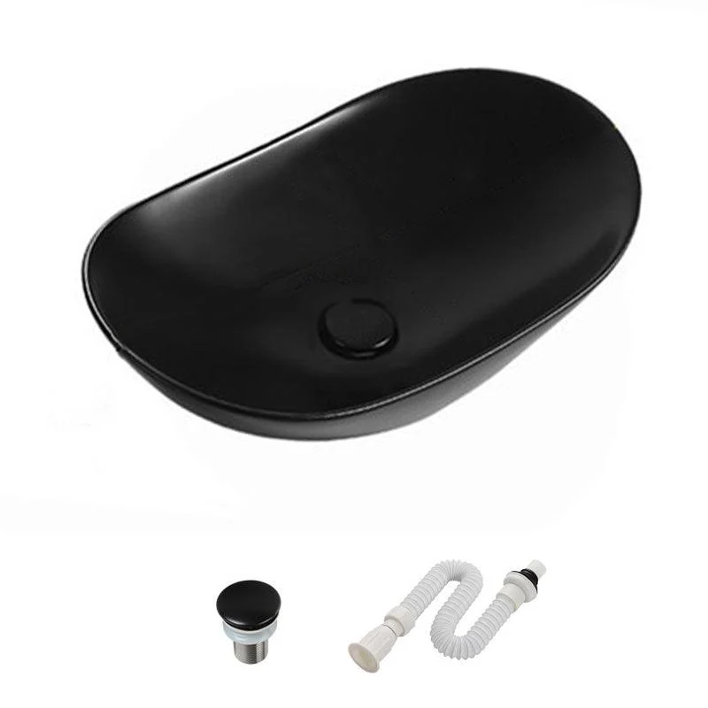 Modern Vessel Bathroom Sink Porcelain Oval with Pop-Up Drain and Tap Vessel Sink -Bathlova