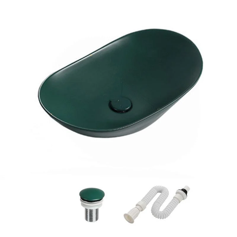 Modern Vessel Bathroom Sink Porcelain Oval with Pop-Up Drain and Tap Vessel Sink -Bathlova