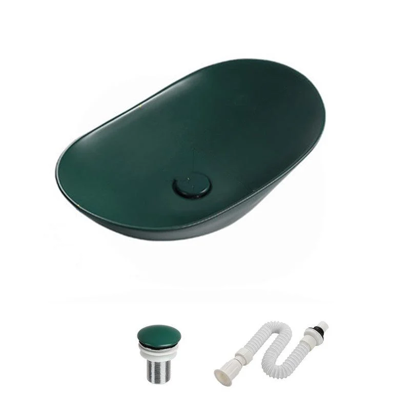 Modern Vessel Bathroom Sink Porcelain Oval with Pop-Up Drain and Tap Vessel Sink -Bathlova