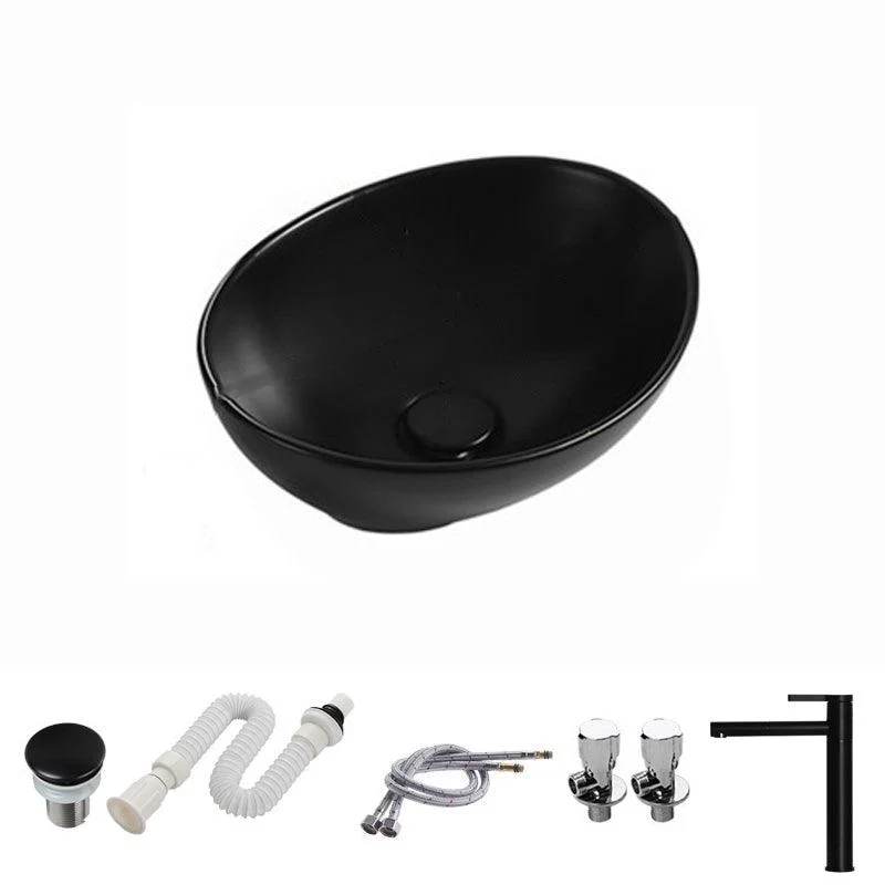 Modern Vessel Bathroom Sink Porcelain Oval with Pop-Up Drain and Tap Vessel Sink -Bathlova