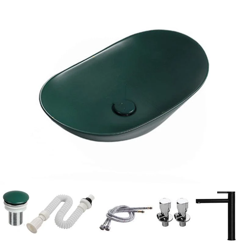 Modern Vessel Bathroom Sink Porcelain Oval with Pop-Up Drain and Tap Vessel Sink -Bathlova