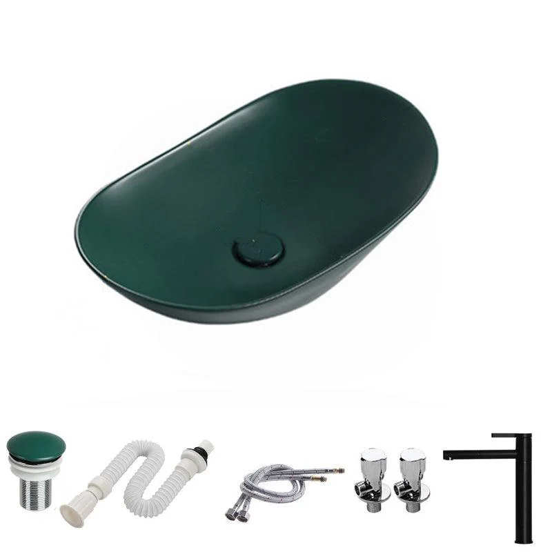 Modern Vessel Bathroom Sink Porcelain Oval with Pop-Up Drain and Tap Vessel Sink -Bathlova