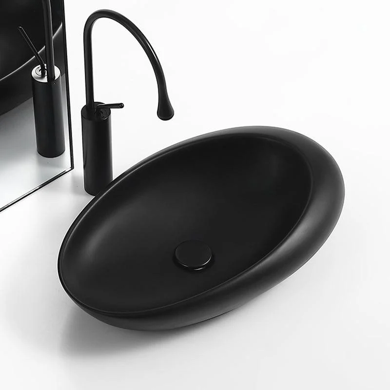 Modern Vessel Bathroom Sink Porcelain Oval with Pop-Up Drain and Tap Wash Stand -Bathlova