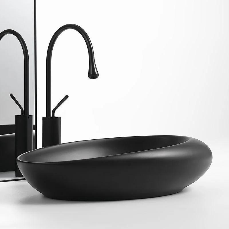 Modern Vessel Bathroom Sink Porcelain Oval with Pop-Up Drain and Tap Wash Stand -Bathlova