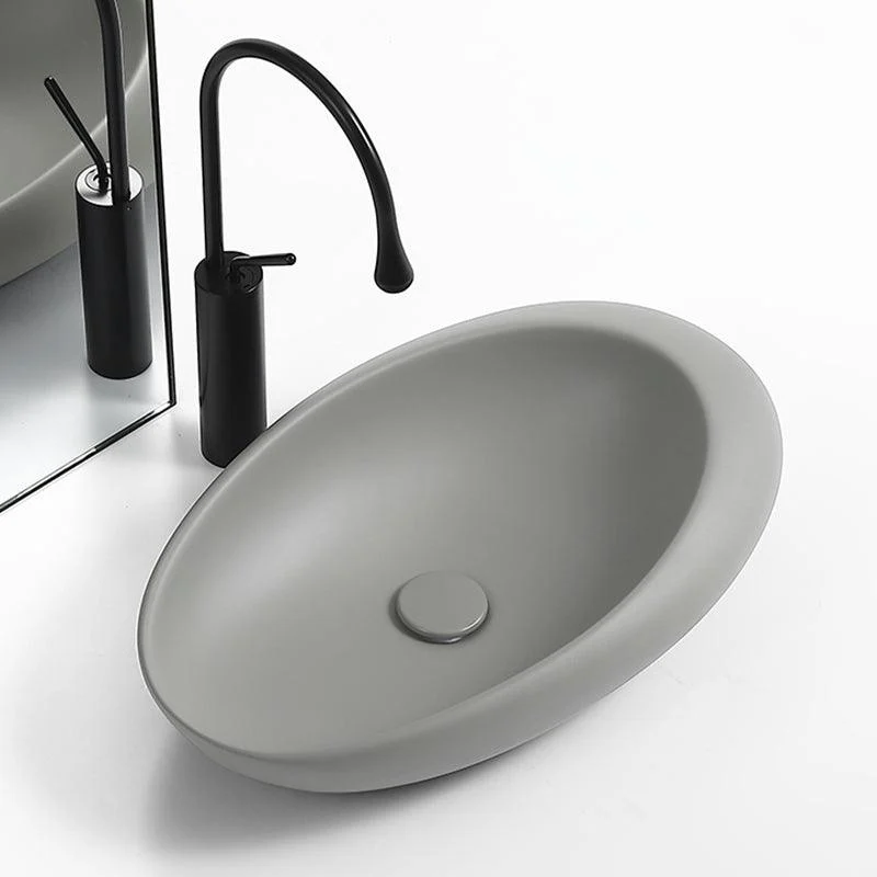 Modern Vessel Bathroom Sink Porcelain Oval with Pop-Up Drain and Tap Wash Stand -Bathlova