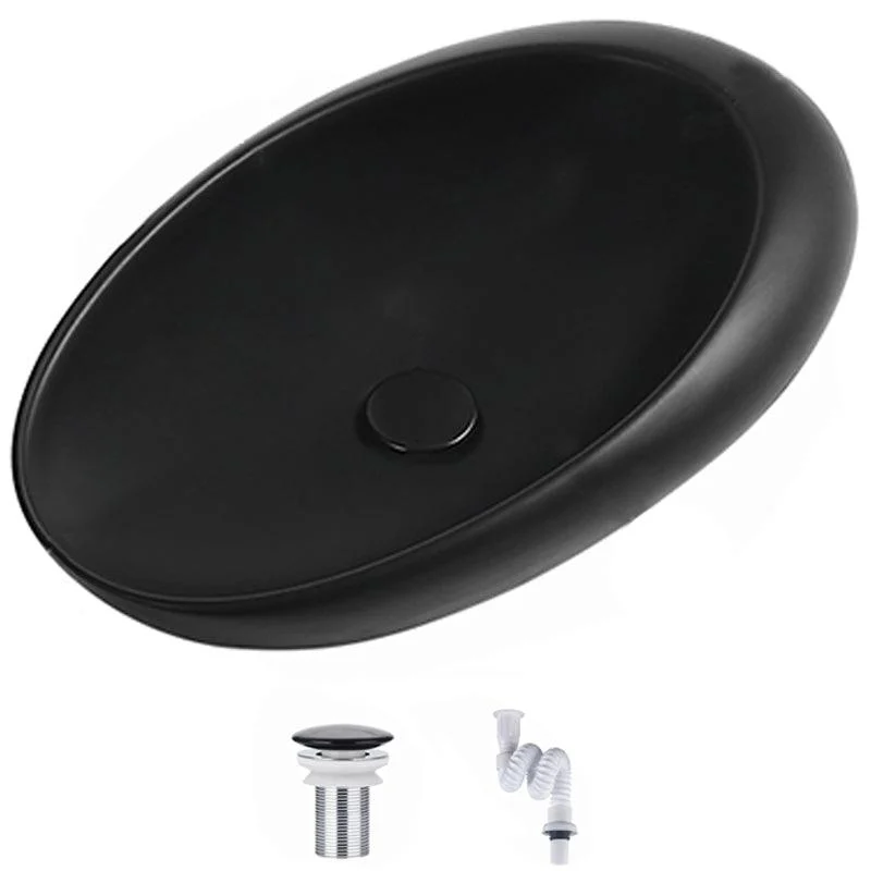 Modern Vessel Bathroom Sink Porcelain Oval with Pop-Up Drain and Tap Wash Stand -Bathlova