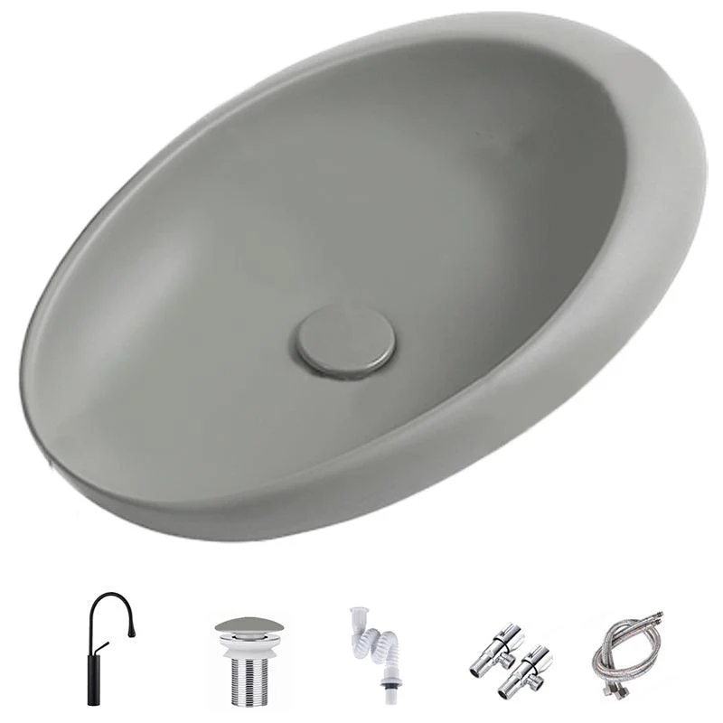 Modern Vessel Bathroom Sink Porcelain Oval with Pop-Up Drain and Tap Wash Stand -Bathlova