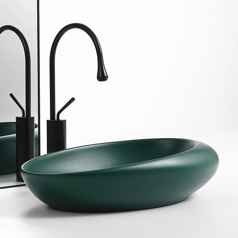 Modern Vessel Bathroom Sink Porcelain Oval with Pop-Up Drain and Tap Wash Stand -Bathlova