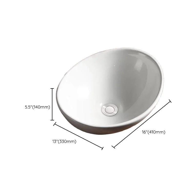 Modern Vessel Bathroom Sink Porcelain Oval with Pop-Up Drain Bathroom Sink -Bathlova