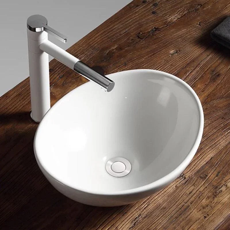 Modern Vessel Bathroom Sink Porcelain Oval with Pop-Up Drain Bathroom Sink -Bathlova