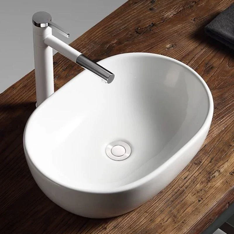 Modern Vessel Bathroom Sink Porcelain Oval with Pop-Up Drain Bathroom Sink -Bathlova