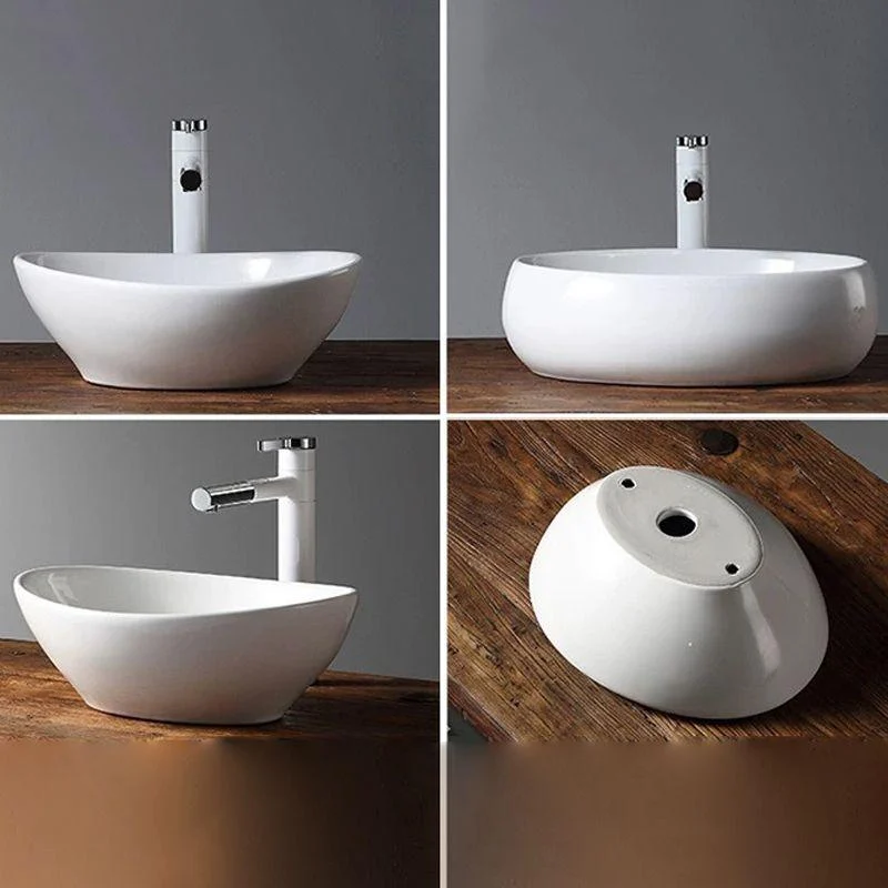 Modern Vessel Bathroom Sink Porcelain Oval with Pop-Up Drain Bathroom Sink -Bathlova