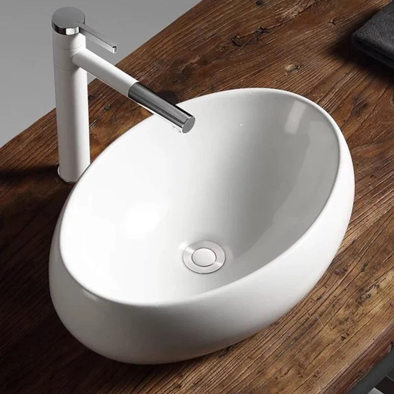 Modern Vessel Bathroom Sink Porcelain Oval with Pop-Up Drain Bathroom Sink -Bathlova