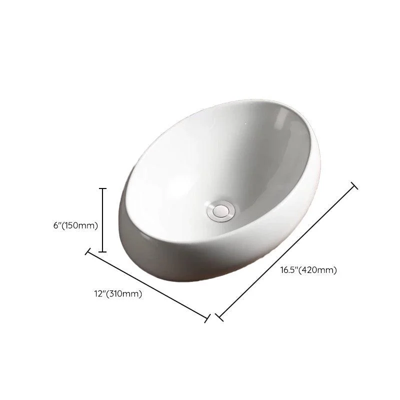 Modern Vessel Bathroom Sink Porcelain Oval with Pop-Up Drain Bathroom Sink -Bathlova