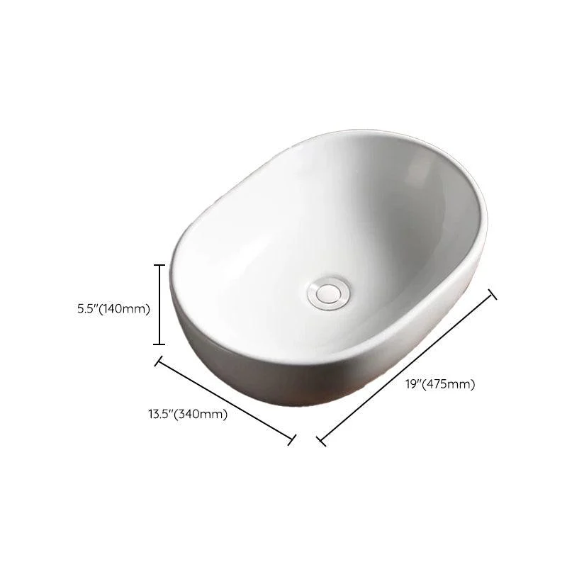 Modern Vessel Bathroom Sink Porcelain Oval with Pop-Up Drain Bathroom Sink -Bathlova