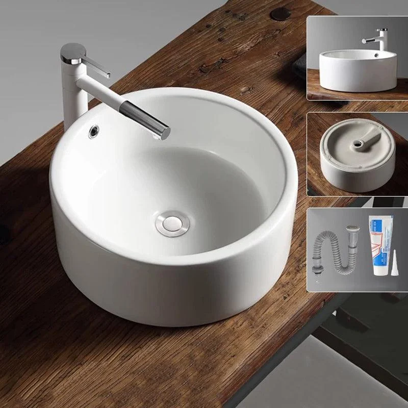 Modern Vessel Bathroom Sink Porcelain Oval with Pop-Up Drain Bathroom Sink -Bathlova