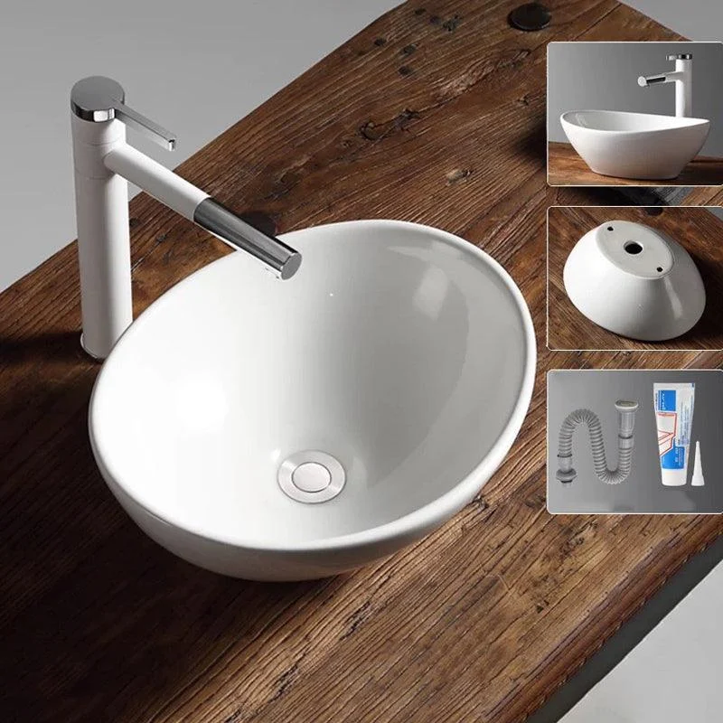 Modern Vessel Bathroom Sink Porcelain Oval with Pop-Up Drain Bathroom Sink -Bathlova