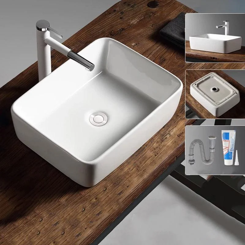 Modern Vessel Bathroom Sink Porcelain Oval with Pop-Up Drain Bathroom Sink -Bathlova