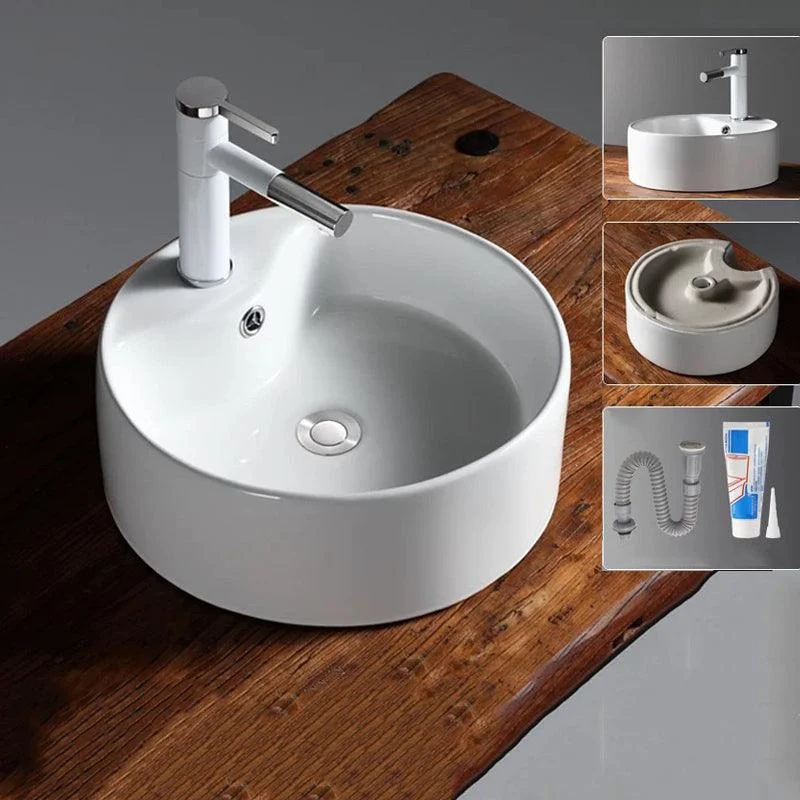 Modern Vessel Bathroom Sink Porcelain Oval with Pop-Up Drain Bathroom Sink -Bathlova