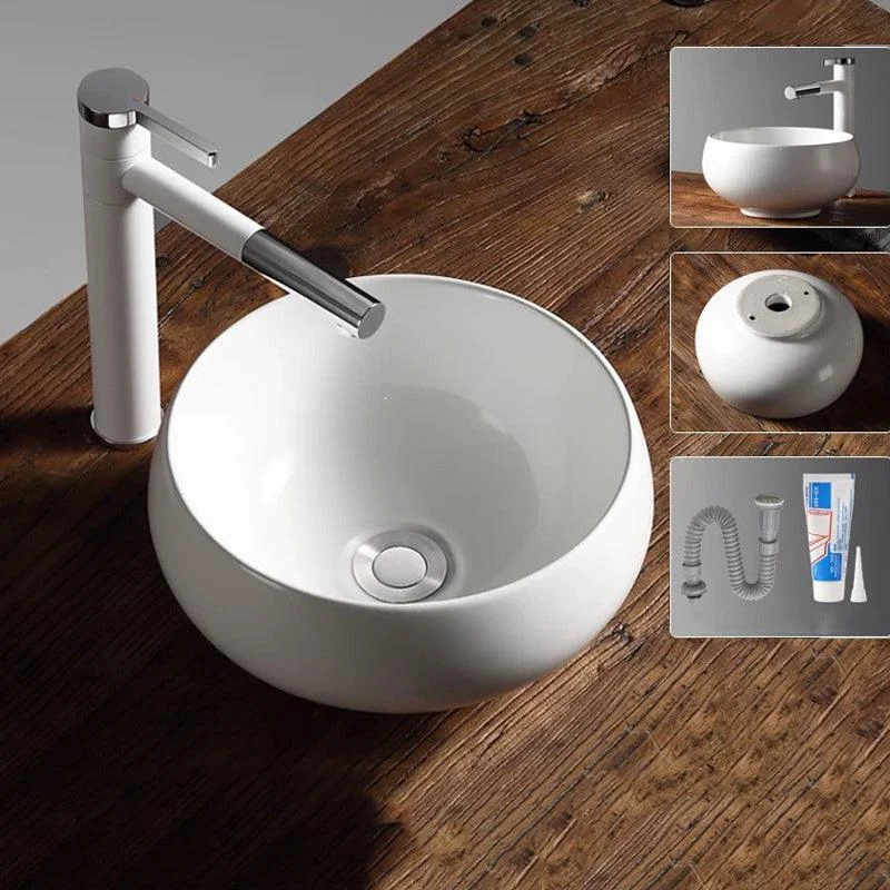 Modern Vessel Bathroom Sink Porcelain Oval with Pop-Up Drain Bathroom Sink -Bathlova