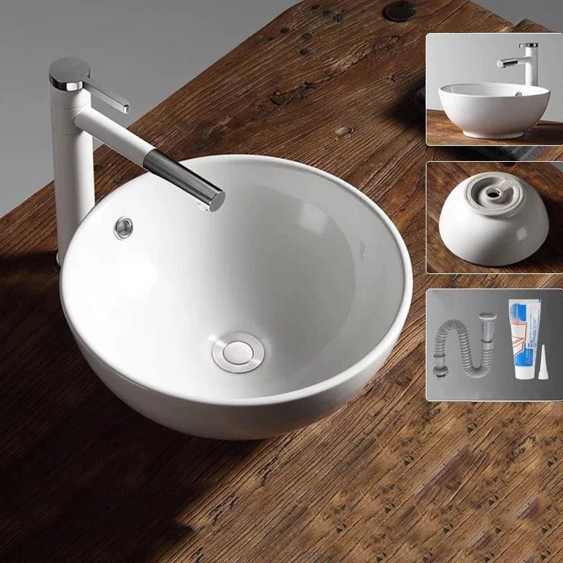 Modern Vessel Bathroom Sink Porcelain Oval with Pop-Up Drain Bathroom Sink -Bathlova