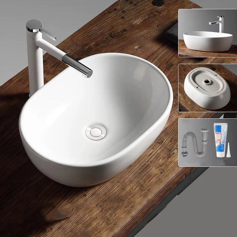 Modern Vessel Bathroom Sink Porcelain Oval with Pop-Up Drain Bathroom Sink -Bathlova