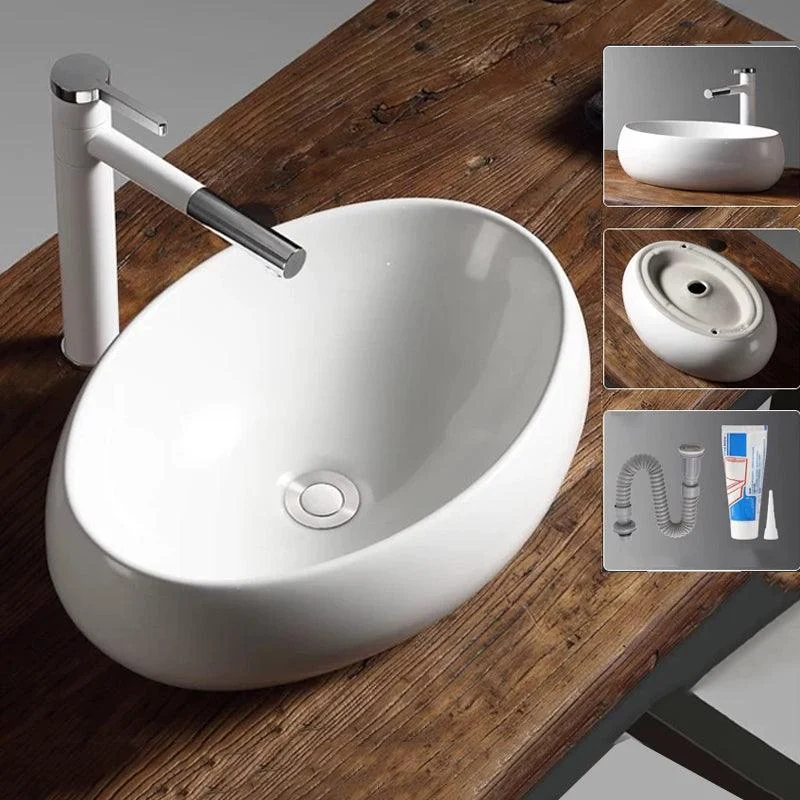 Modern Vessel Bathroom Sink Porcelain Oval with Pop-Up Drain Bathroom Sink -Bathlova