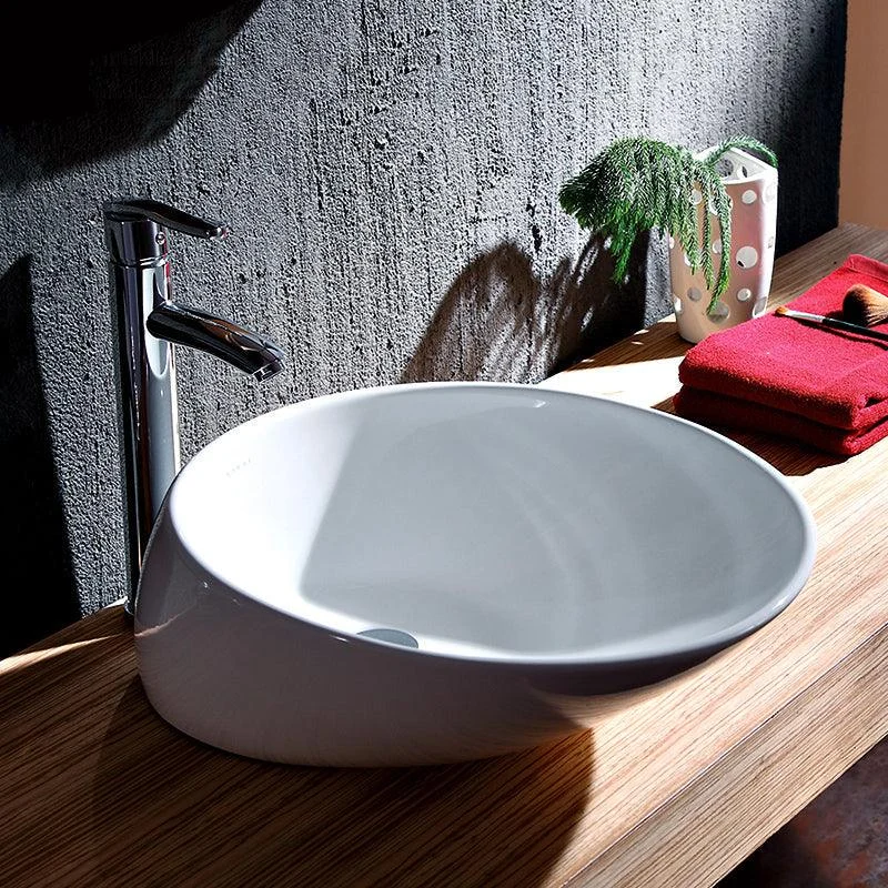 Modern Vessel Bathroom Sink Porcelain Oval with Tap Vessel Sink -Bathlova