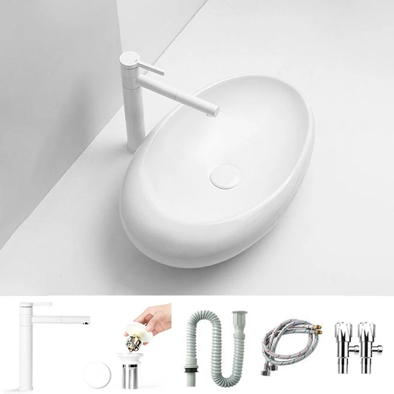 Modern Vessel Bathroom Sink Porcelain Specialty with Pop-Up Drain Wash Stand -Bathlova