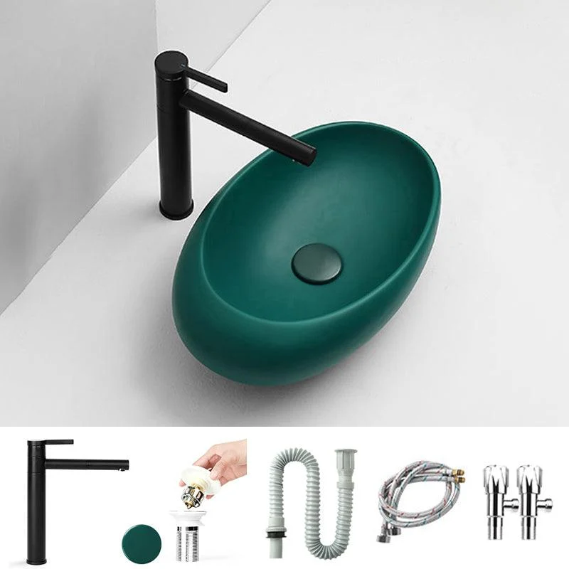 Modern Vessel Bathroom Sink Porcelain Specialty with Pop-Up Drain Wash Stand -Bathlova