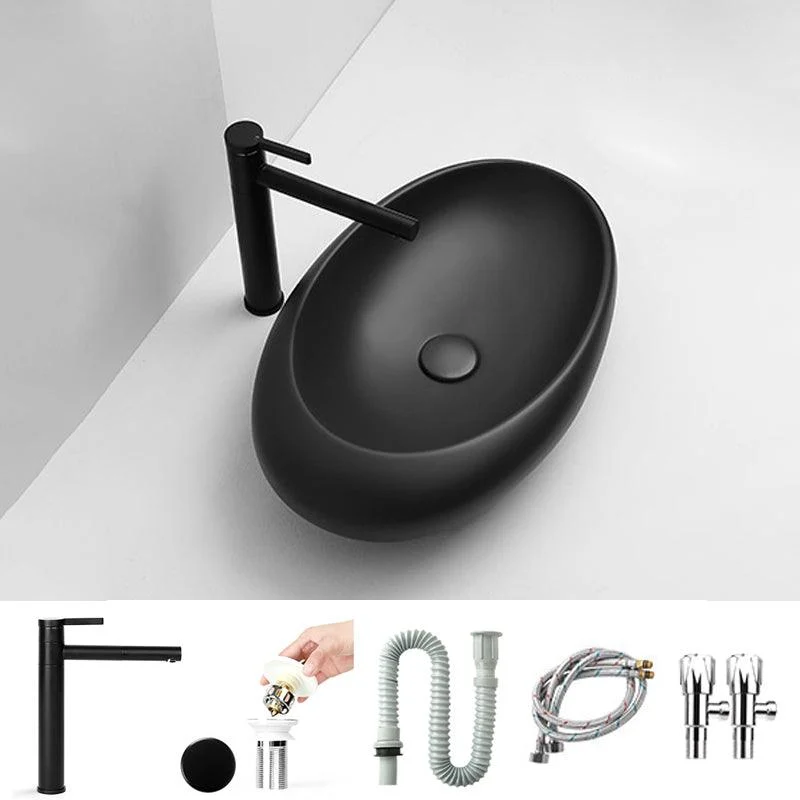 Modern Vessel Bathroom Sink Porcelain Specialty with Pop-Up Drain Wash Stand -Bathlova