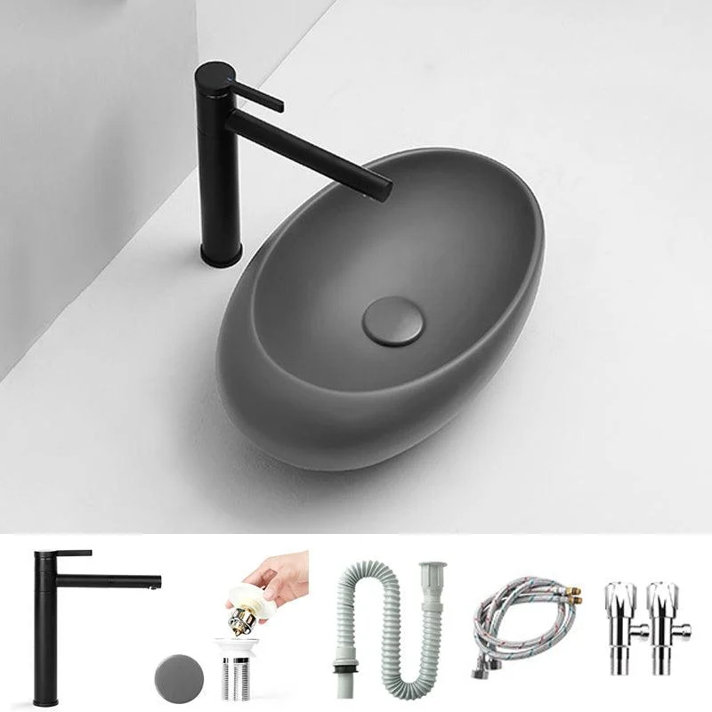 Modern Vessel Bathroom Sink Porcelain Specialty with Pop-Up Drain Wash Stand -Bathlova