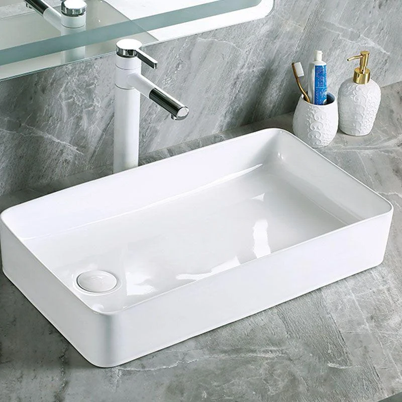 Modern Vessel Bathroom Sink Porcelain with Pop-Up Drain Vessel Sink without Tap -Bathlova