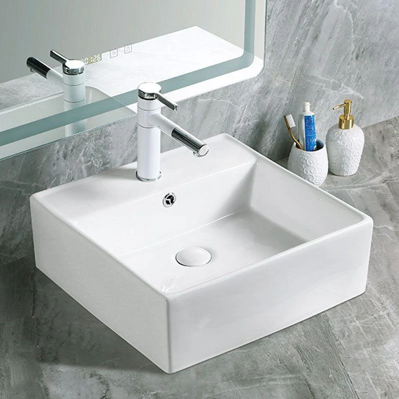 Modern Vessel Bathroom Sink Porcelain with Pop-Up Drain Vessel Sink without Tap -Bathlova