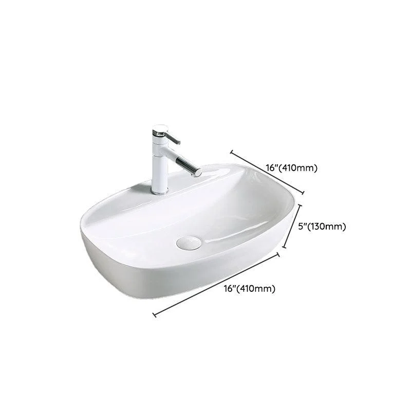 Modern Vessel Bathroom Sink Porcelain with Pop-Up Drain Vessel Sink without Tap -Bathlova