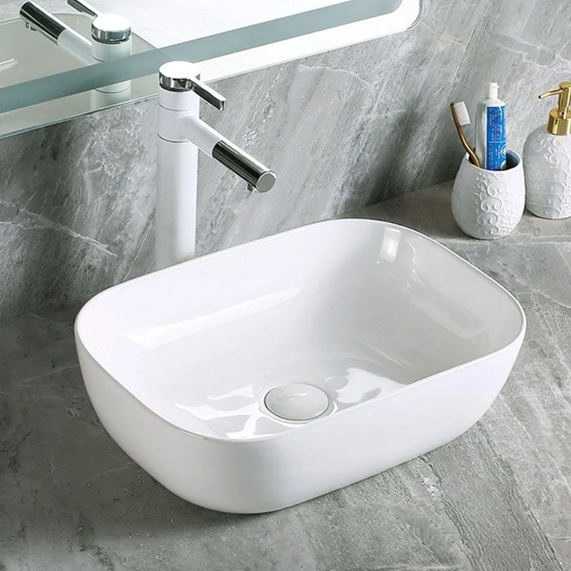 Modern Vessel Bathroom Sink Porcelain with Pop-Up Drain Vessel Sink without Tap -Bathlova