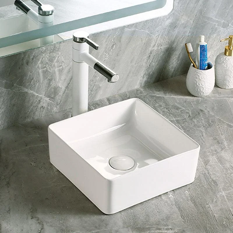 Modern Vessel Bathroom Sink Porcelain with Pop-Up Drain Vessel Sink without Tap -Bathlova