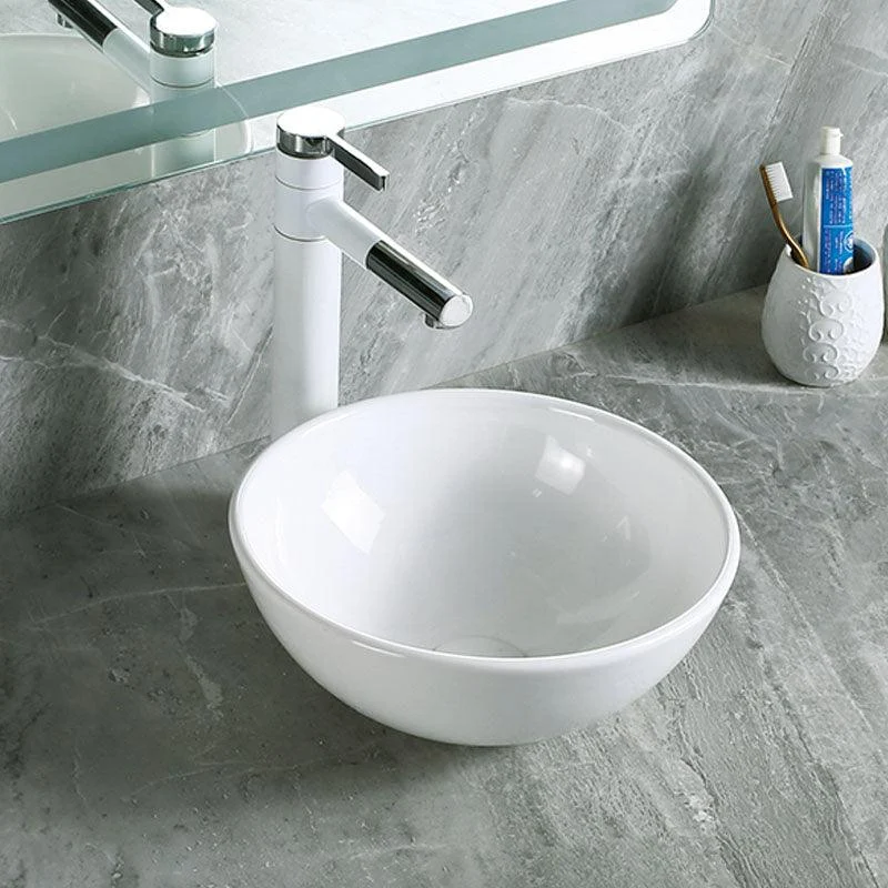 Modern Vessel Bathroom Sink Porcelain with Pop-Up Drain Vessel Sink without Tap -Bathlova