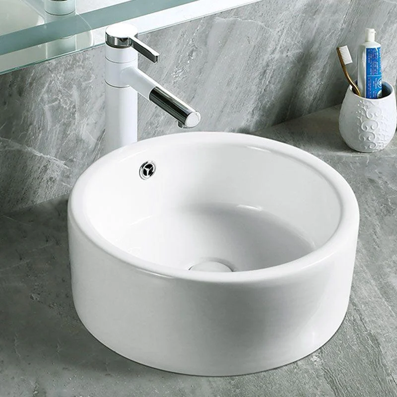 Modern Vessel Bathroom Sink Porcelain with Pop-Up Drain Vessel Sink without Tap -Bathlova