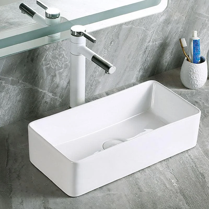 Modern Vessel Bathroom Sink Porcelain with Pop-Up Drain Vessel Sink without Tap -Bathlova