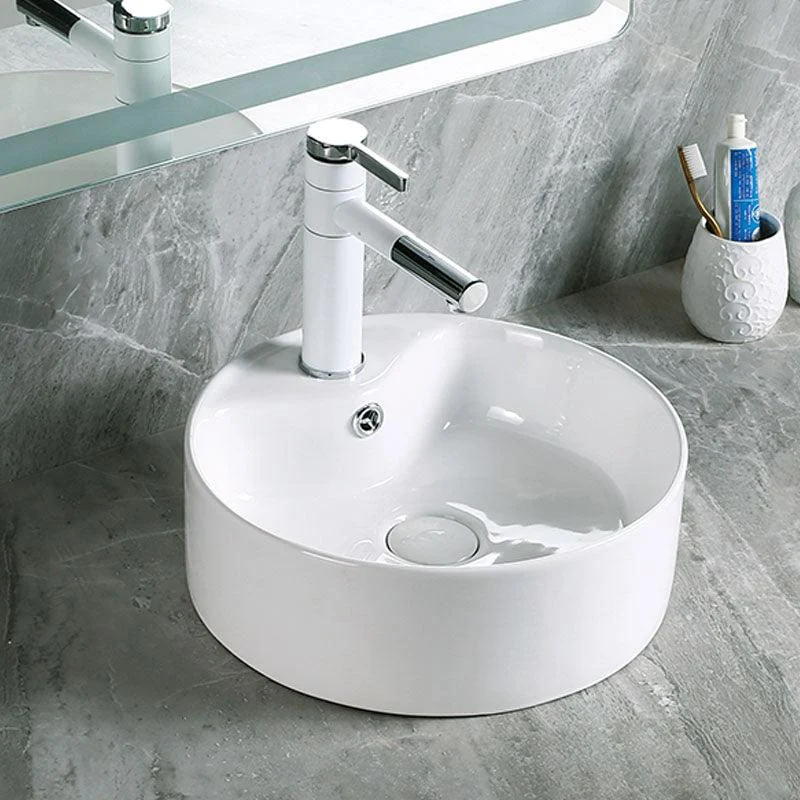 Modern Vessel Bathroom Sink Porcelain with Pop-Up Drain Vessel Sink without Tap -Bathlova